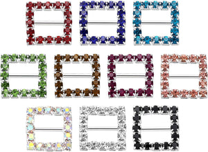 Square Rhinestone Buckle Slider, 20Pcs 15mm Copper Rhinestone Crystal Ribbon Buckle for Clothing Decor Christmas DIY Gift Wrap, 10 Colors in