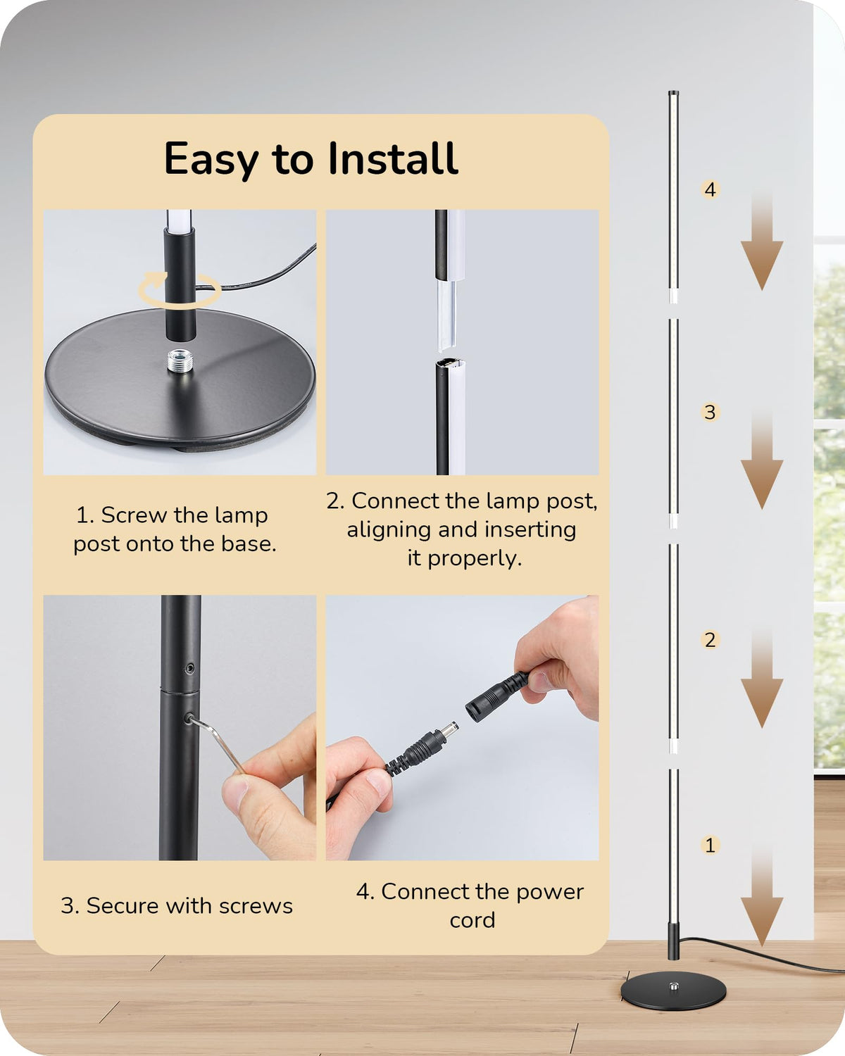 LinkMejor 59,8" Lampa Lantai dengan Remote & 3 Pengaturan Tinggi, Dimensi & 3CCT