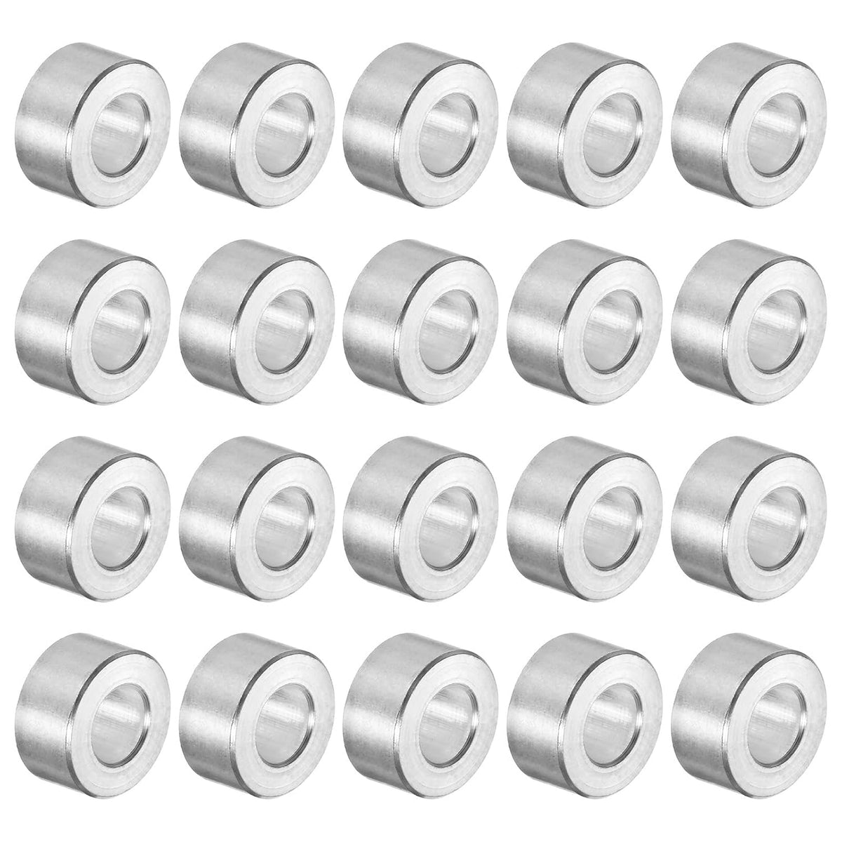 20pcs Aluminum Spacer 5mm Bore 10mm OD, 5mm Length Screw Standoff Bushing Plain Finish Round Spacer for M5 Screws Bolts and Rods