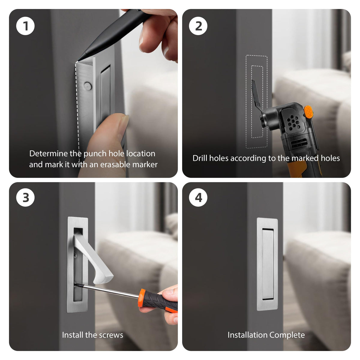 LinkMejor Pocket Deur Trekhandvat, Deurrand Trek, Gesanding RVS, 1 Pack