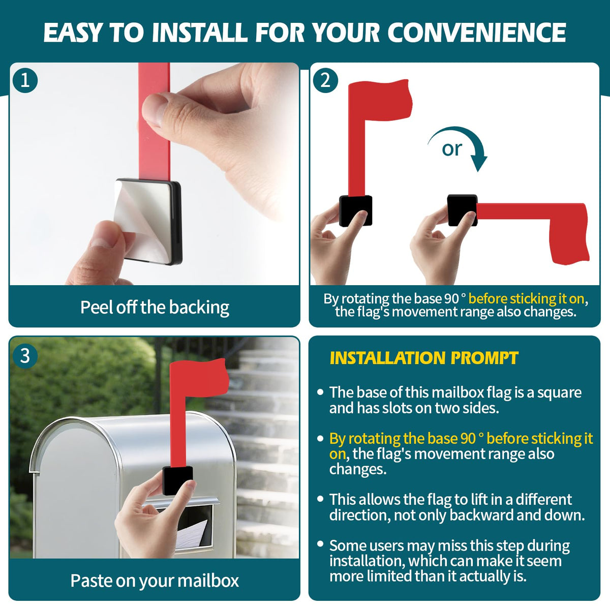 Universal Mailbox Flag Vervangingskit voor Post Mount- en Wall Mount Mailboxes – Gemakkelijk te installeren, windbestendig en zonder gereedschap – met sterk adhesief (rood) 1 pak