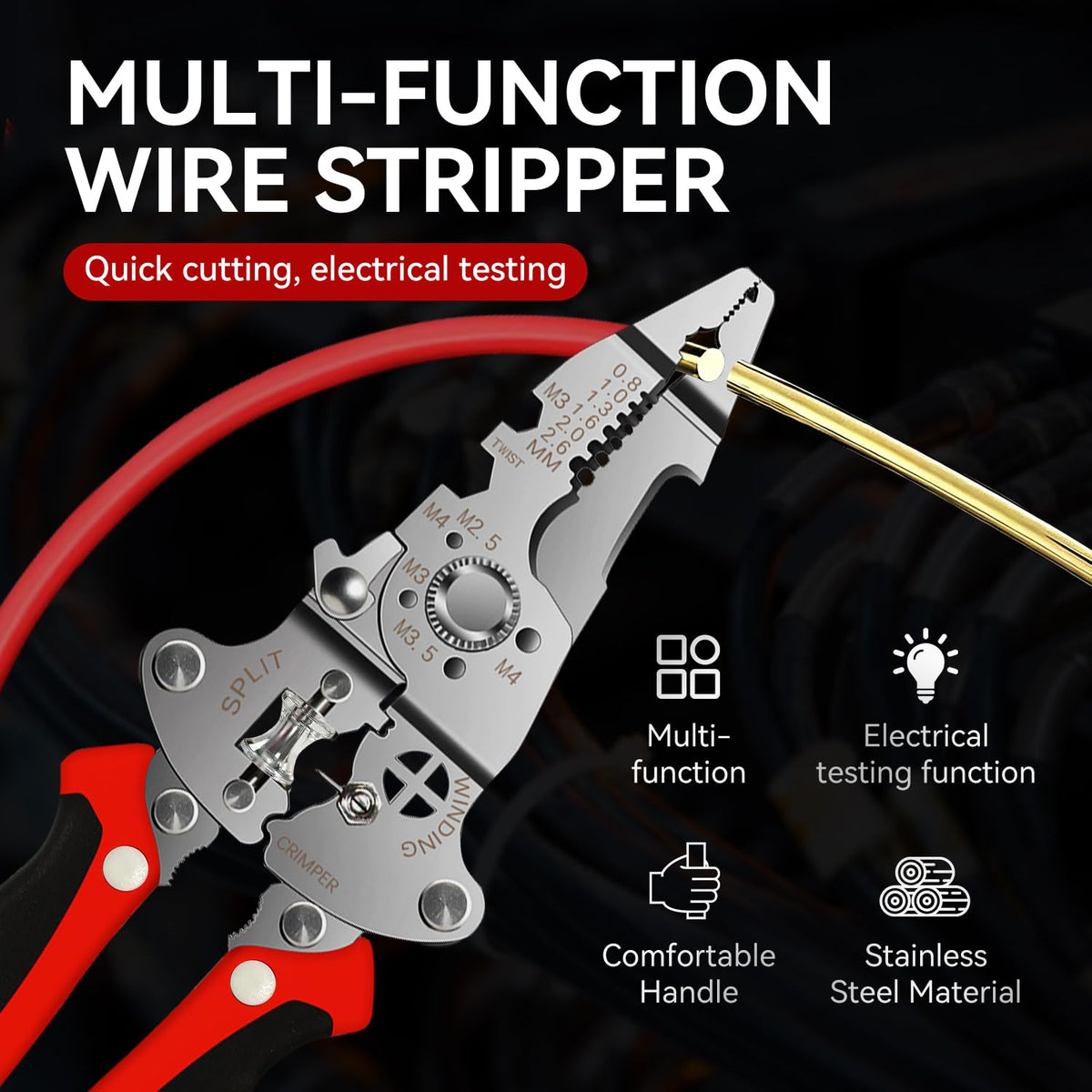 LinkMejor 16-in-1 Klappbarer Drahtstripper mit 12–250V Spannungsmesser