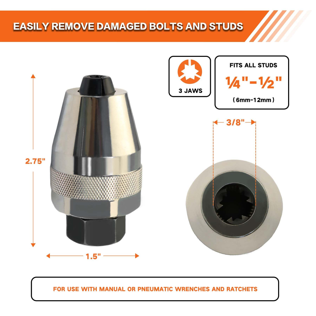 Ferramenta de Retirada de Parafusos e Estacas Danificados, Aperta e Remove Estacas de 1/4” a 1/2”