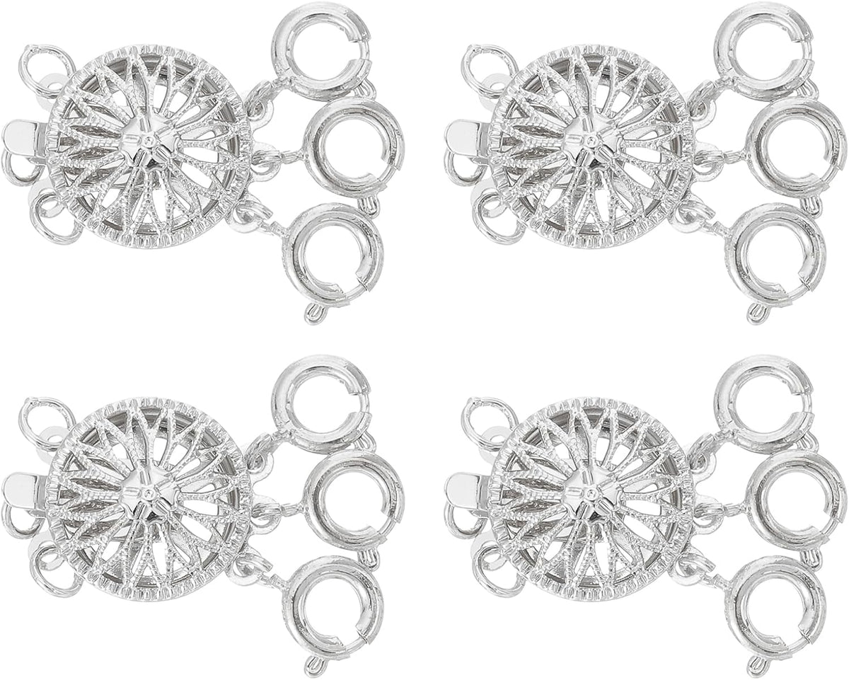 Layering Necklace Clasp Separator 4Pcs 3 Stands Slide Jewelry Lock Clasp Converter Connector for Layered Bracelet Necklace Making, Silver