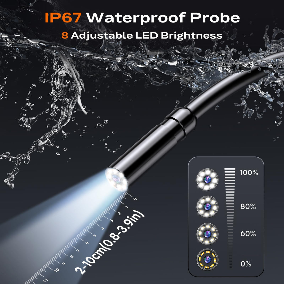 Cámara Endoscópica con Luz, Borescope Portátil, Cámara de Inspección IPS de 4.3"