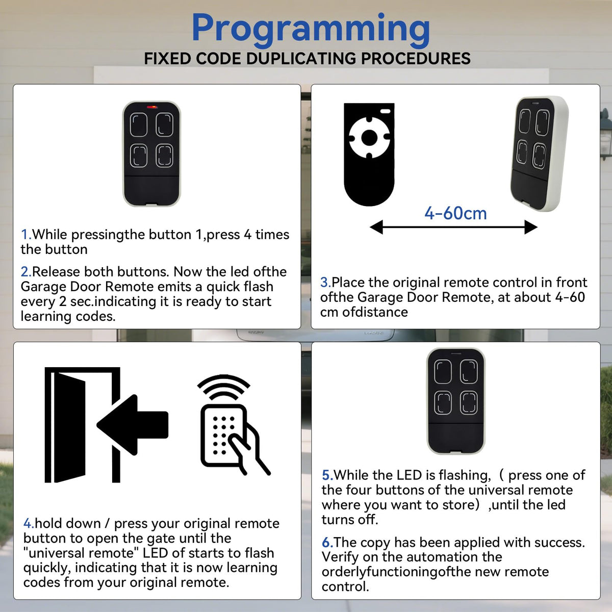Universal Garage Door Remote Universal Gate Remote Control Cloning Homelink Programmable Learning 4-Button Multi Frequency 280MHZ-868MHZ (Grey)