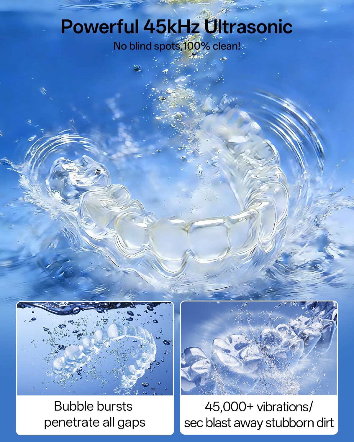 30W Ultrasonic Retainer Cleaner Machine,IPX7 Waterproof Dental Cleaning Pod,45kHz Denture Dome With UV Light,3 Modes, Digital Timer for Night Guard, Mouth Guard, Braces with 230ml Tank