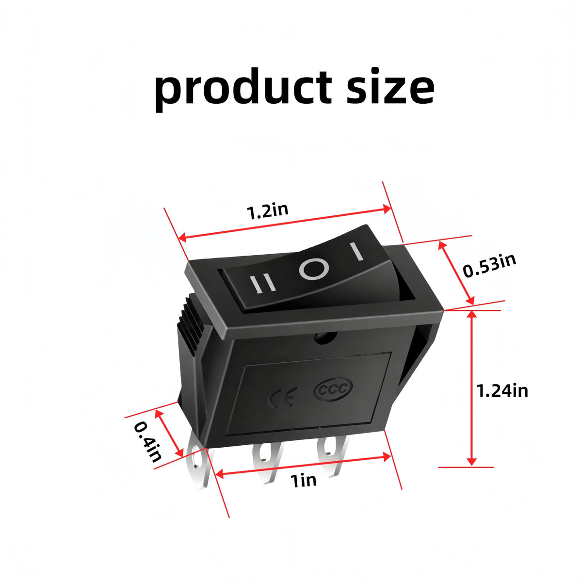 3-tilainen SPDT Rocker Toggle Switch, KCD3 3-pistoke Päälle-Pois-Päälle Musta