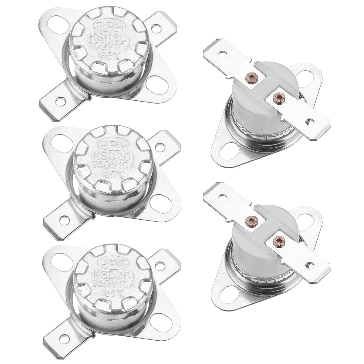 KSD301 Thermostat 185°C/365°F 10A Normal Closed N.C Adjust Snap Disc Temperature Switch for Microwave,Oven,Coffee Maker 5pcs,Ceramic Material