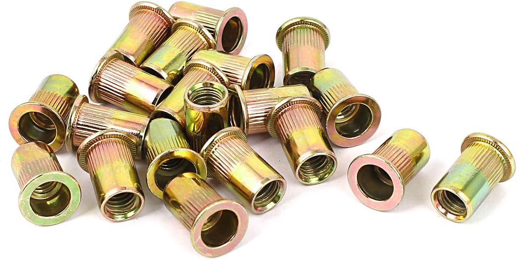 5/16"-18 Flat Head Rivet Nut Insert Nutsert Gold Tone 20pcs