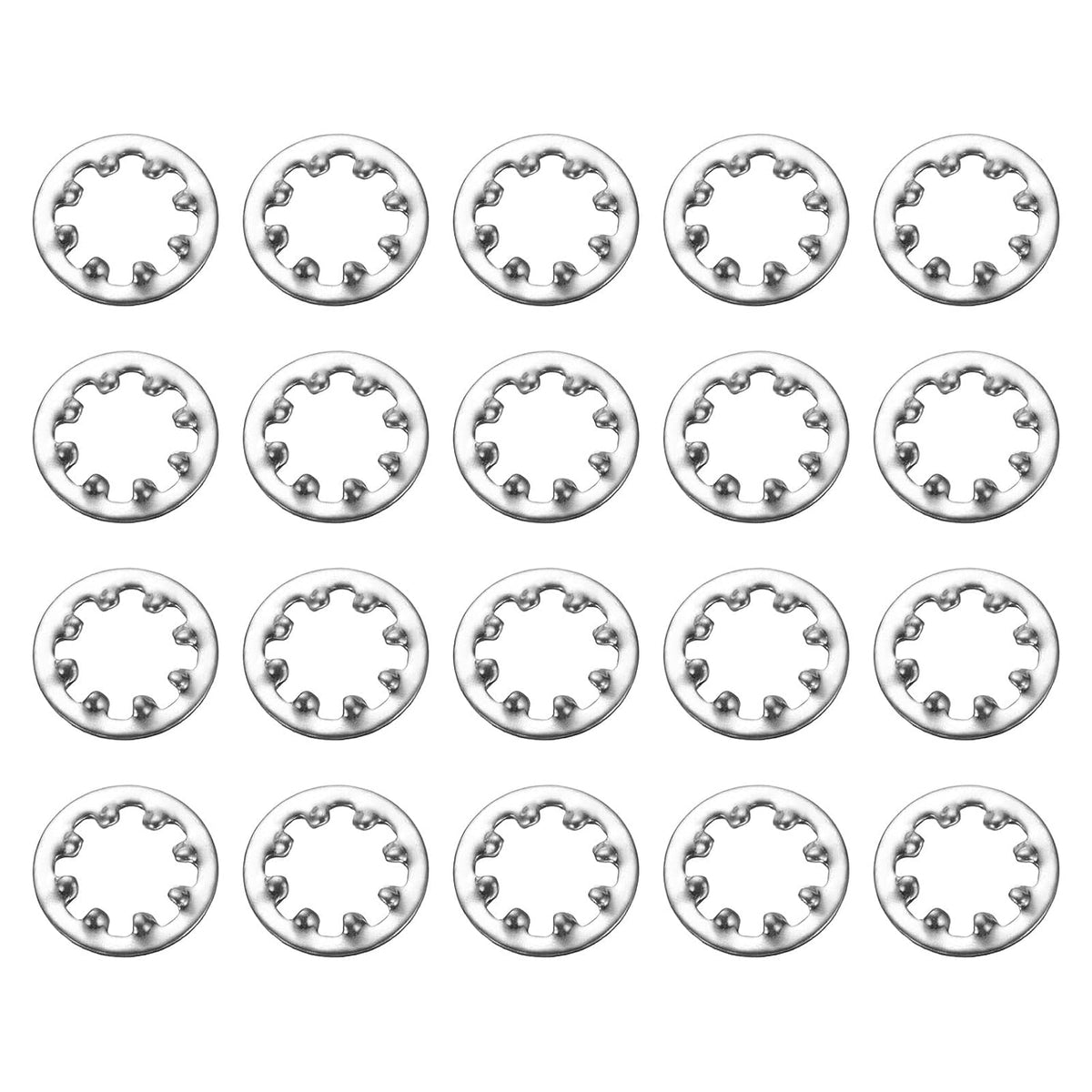 50Pcs 8# Internal Tooth Lock Washer, 304 Stainless Steel Multi-Tooth Star Washer Locking Fastener, Silver Tone
