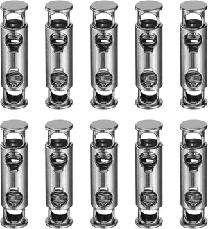 10Pcs Double Hole Cord Locks, 5mm Metal Spring Toggle Stopper Clip for Shoelaces Drawstrings Paracord, Dim Gray, 9mm Dia