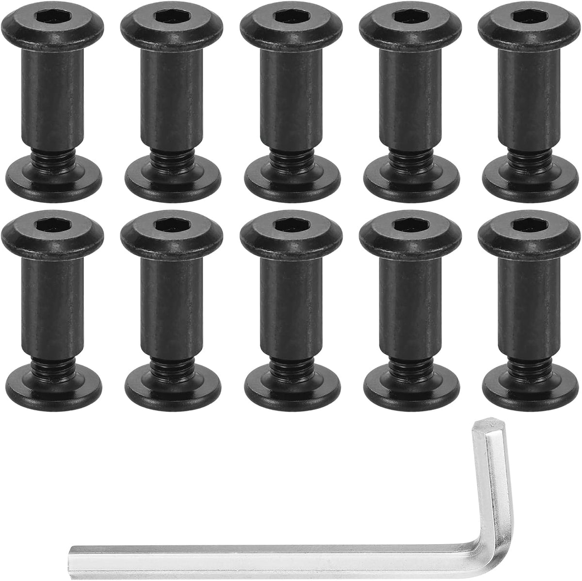 15 Sets Screw Post, Male M6x16mm Carbon Steel Screw Rivets, Female M6x15mm Hex Drive Binding Screws Belt Buckle Binding Bolts Leather Fastener with 1Pcs Wrench, Black
