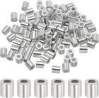 1/16"(2mm) Aluminum Crimping Loop Sleeve, Wire Rope Stop Sleeve Round Crimp Ferrules for Wire Rope and Cable Ferrule, Silver 100Pcs