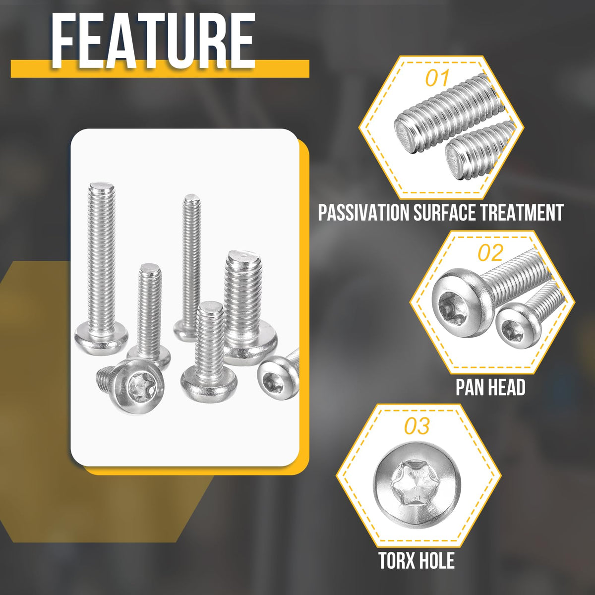 LinkMejor 50Pack(M5x16) Pan Head Torx Security Screws SS304 Silver