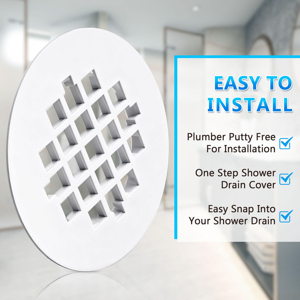 2 Pack 4-1/4 Snap in Shower Drain Cove White,PVC Plastic
