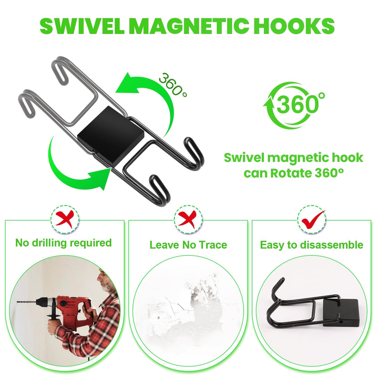 LinkMejor Magnetic Hooks 6Pcs 80lbs+ Magnet Hook Cruise Essentials Black
