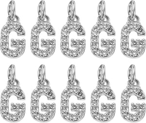 Rhinestone Letter Charm, 10pcs Crystal Zirconia Copper Alphabet g Pendants Slider Letter Charm for Wristbands Bracelets Necklace Jewelry Earring DIY Craft, Silver