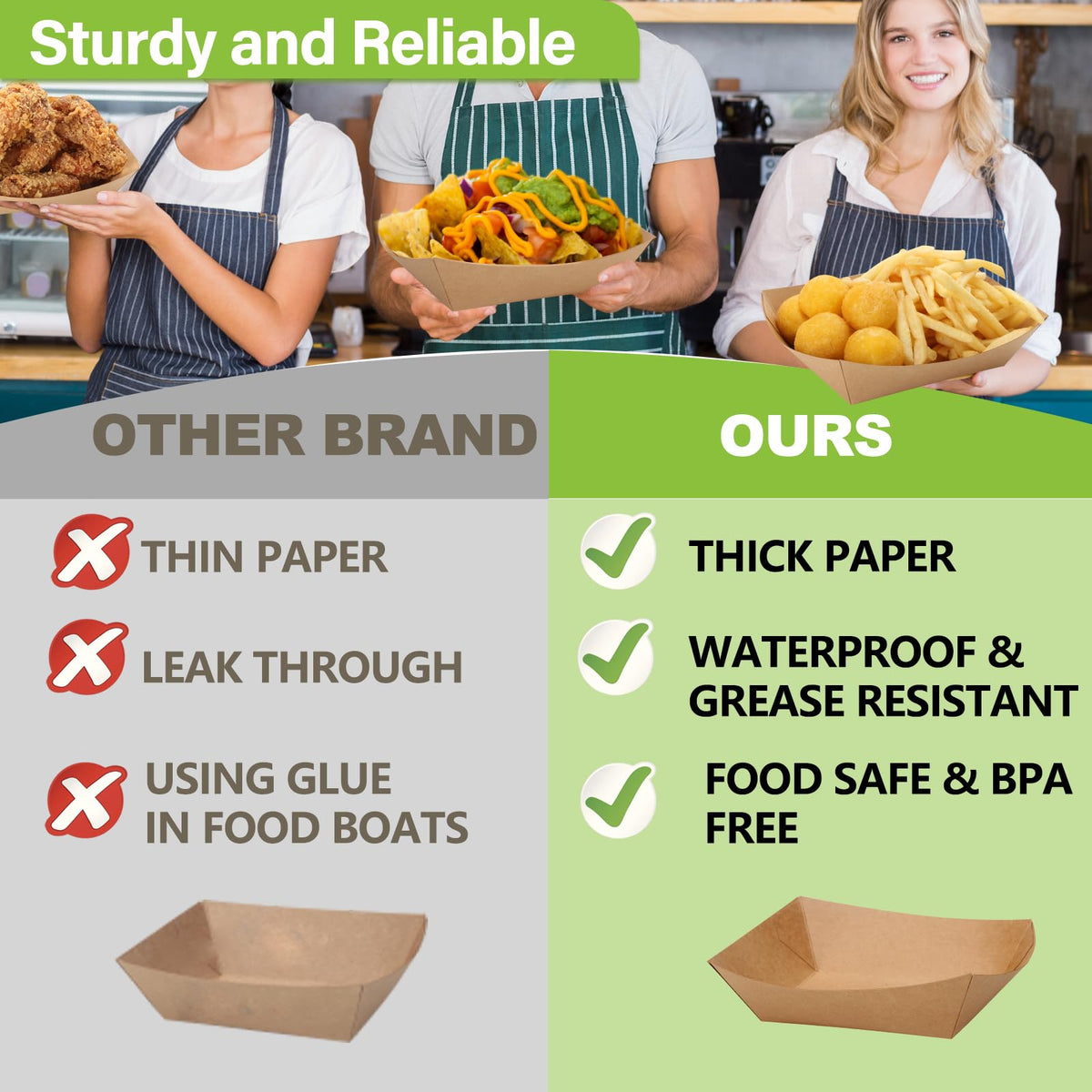 LinkMejor 100 Pack 3lb Paper Food Trays