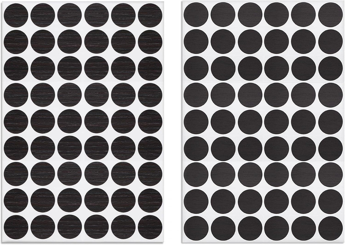 Screw Hole Covers Stickers Textured PVC Self Adhesive Sticker for Wood Furniture Cabinet Shelve Plate 21mm Dia Black Walnut/Black Lines Pack of 2Sheet