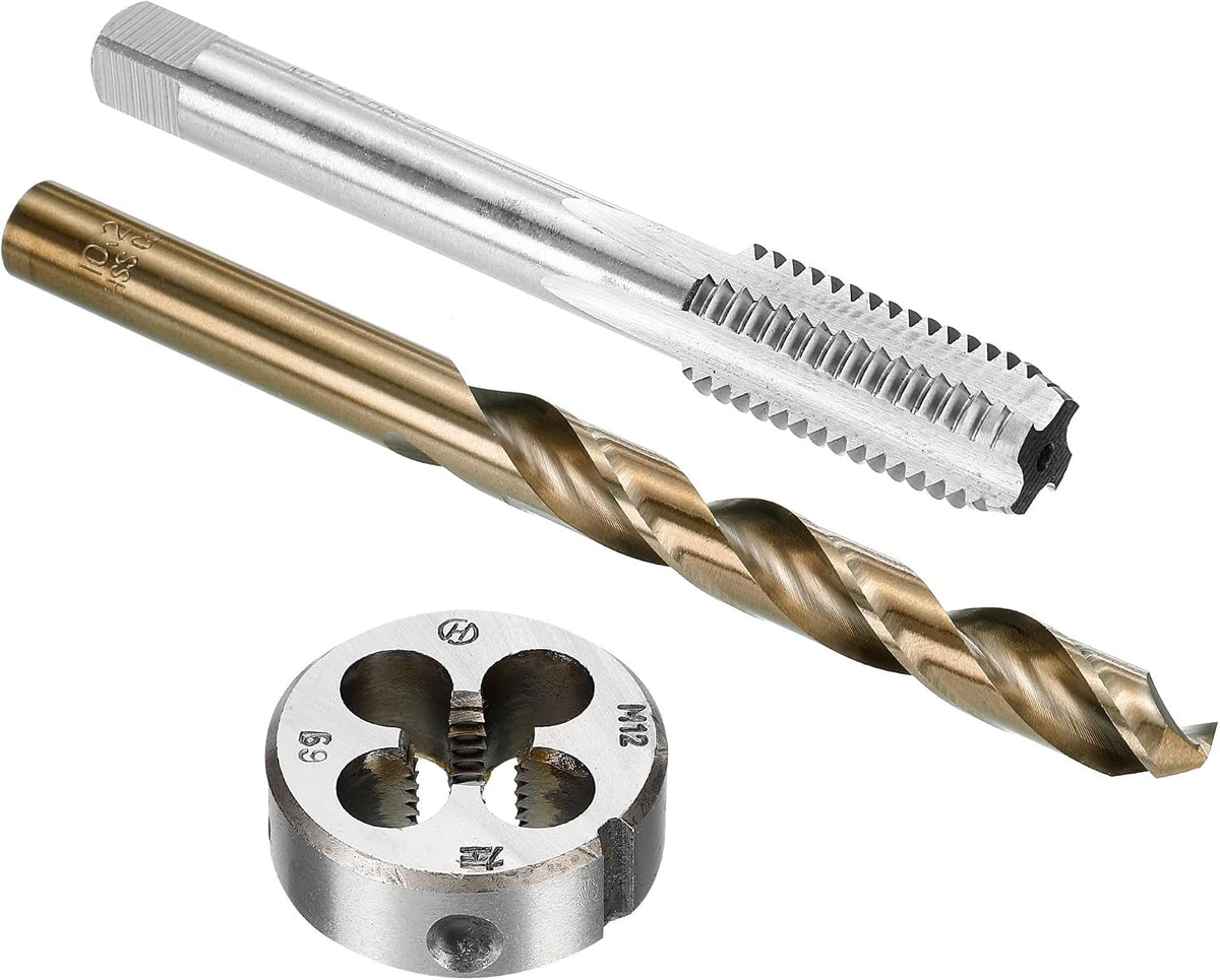 Tap and Die and Drill Bit Set, M12 x 1.75 Left Hand Thread Milling Tap and Round Die, 10.2mm Cobalt High Speed Steel Twist Drill Bit