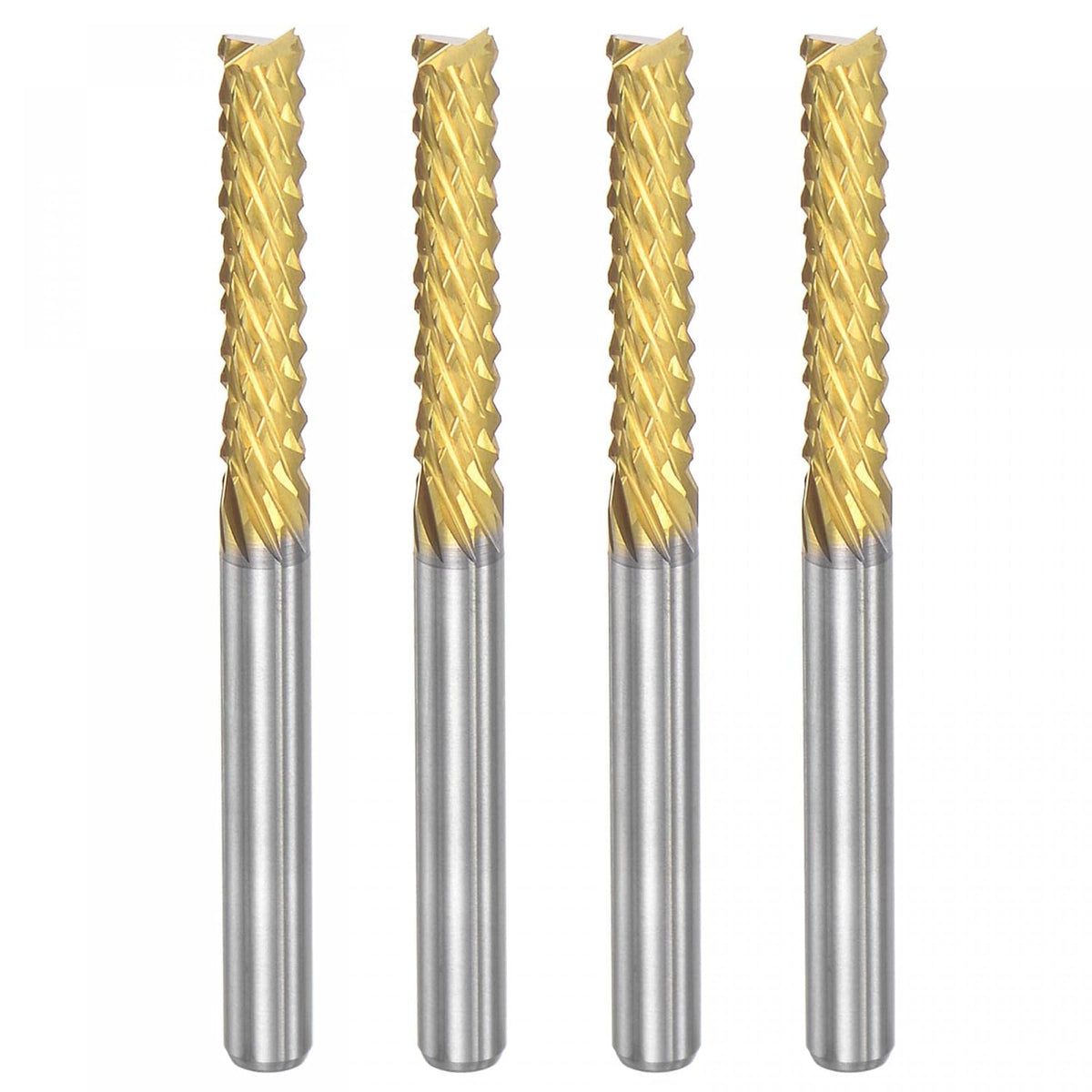 End Mill CNC Router Bits, 1/8" 3.175mm Shank 3mm x 17mm Titanium Coated Tungsten Carbide Left Hand Engraving Milling Cutter for PCB Plastic Fiber Wood 4pcs