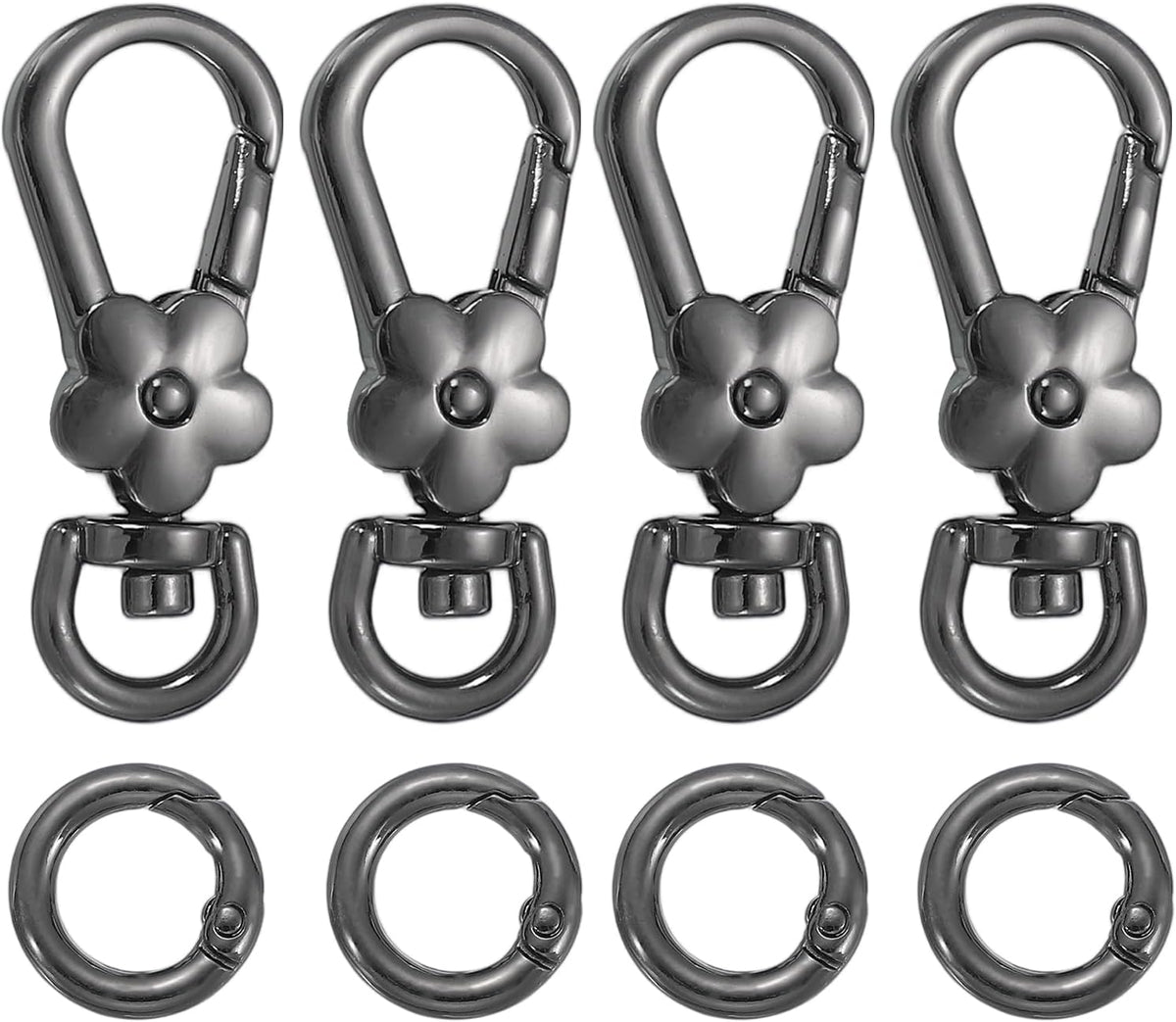 4pcs Metal Lobster Claw Clasps, Flower Swivel Lanyards Trigger Snap Hooks Keychain Strap with Spring Ring for Jewelry Making Purse Bag Key Chains Connector, Gun Black
