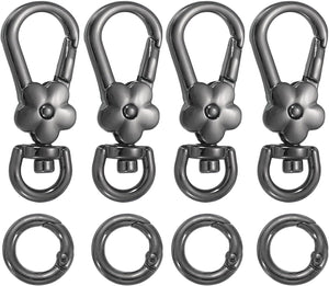 4pcs Metal Lobster Claw Clasps, Flower Swivel Lanyards Trigger Snap Hooks Keychain Strap with Spring Ring for Jewelry Making Purse Bag Key Chains Connector, Gun Black
