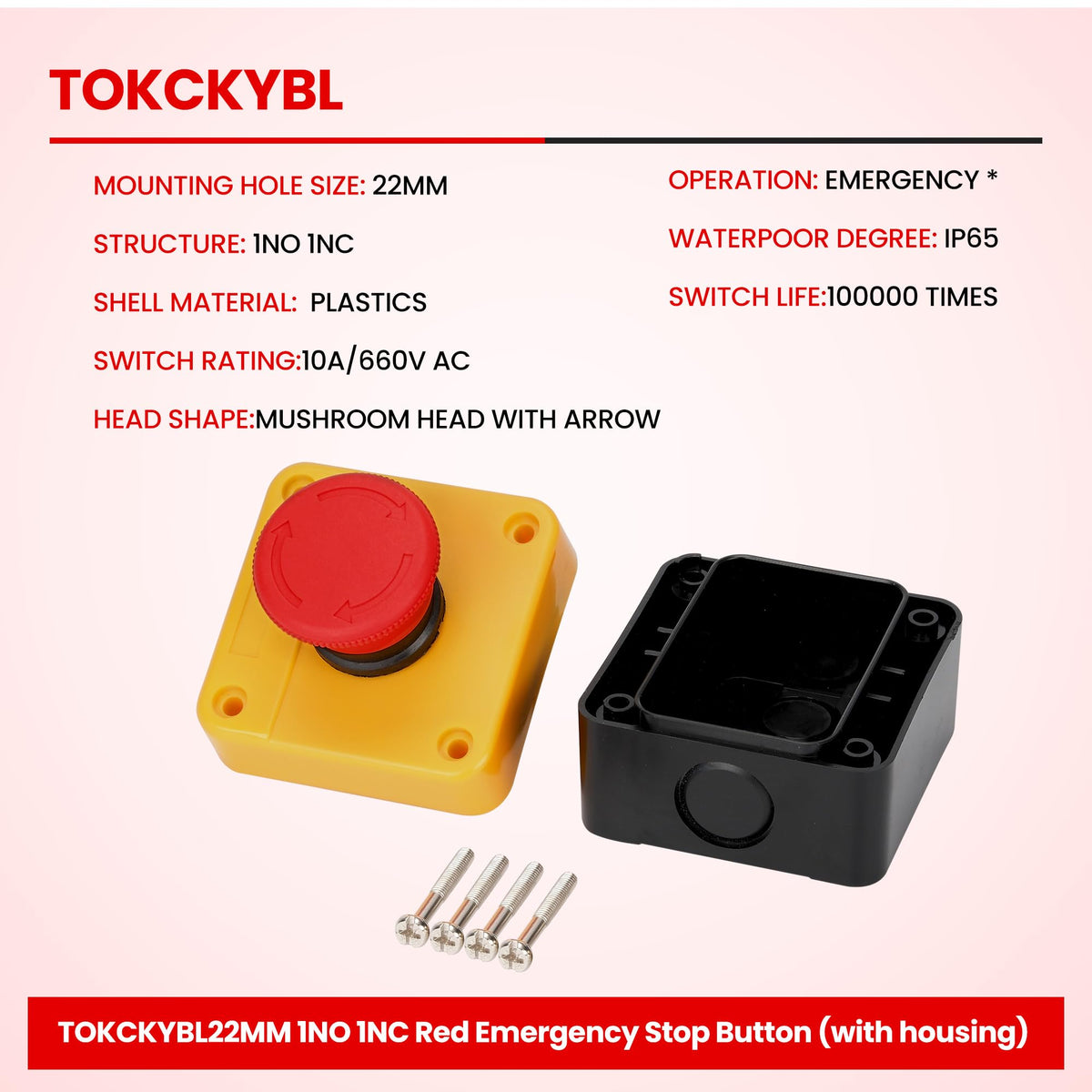 Interruptor de Presión para Parada de Emergencia LinkMejor con Caja, 660V 10A Resistente a la Intemperie