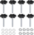 8pcs Star Clamping Knobs with Nuts Washers, M6 x 45mm Metric Zinc Plated Carbon Steel Male Thread 32mm 6-Star Plastic Head, Threaded Stud Hand Knobs Handles Thumb Screws, Black