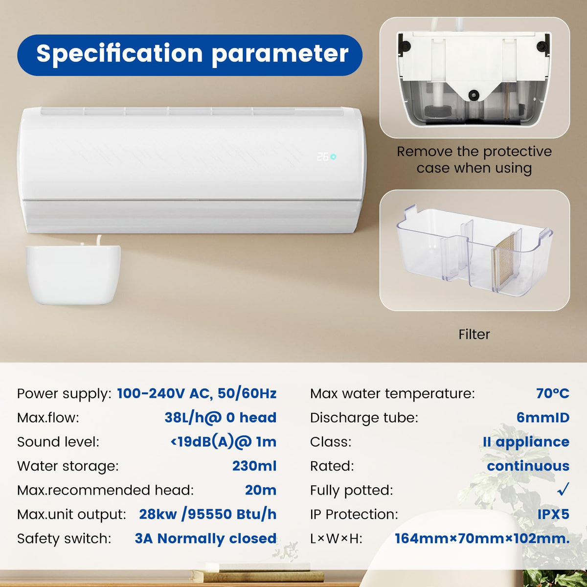 Mini 100-240V Weißes Split Kondensatpumpe, Ultra-Leise <19dB