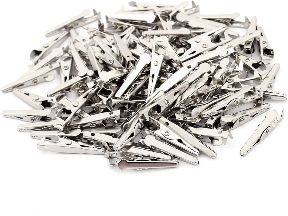 Metal Non-insulated Test Alligator Electrical Clip Clamp Connector 28mm Long 100 Pcs Silver Tone