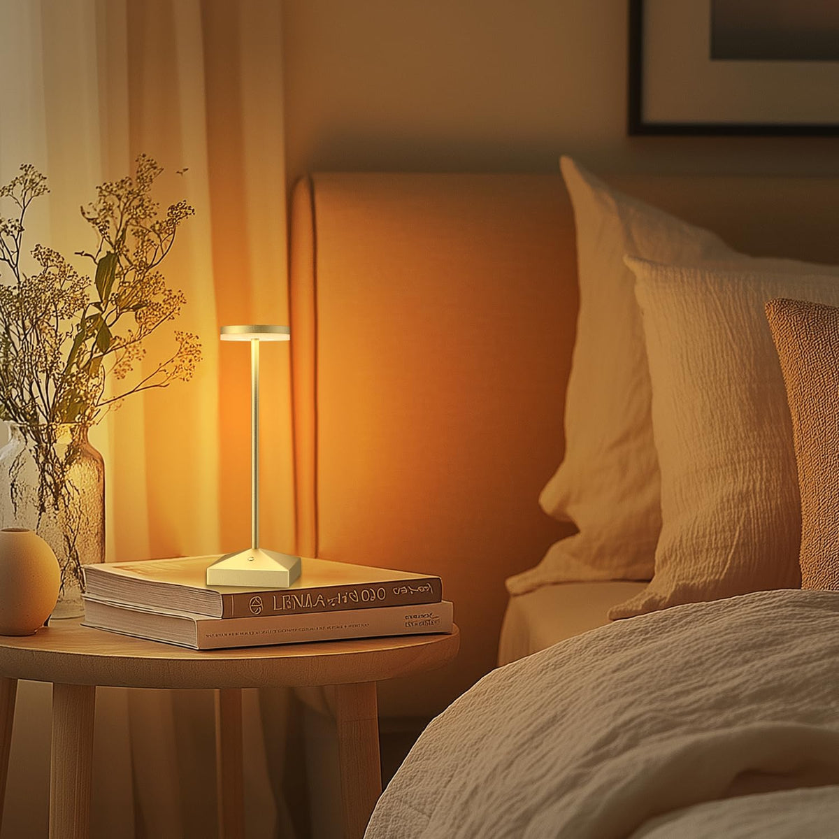 LinkMejor 3 Pack Liten Gull Ladbare Trådløs Bordlampe Dimbar