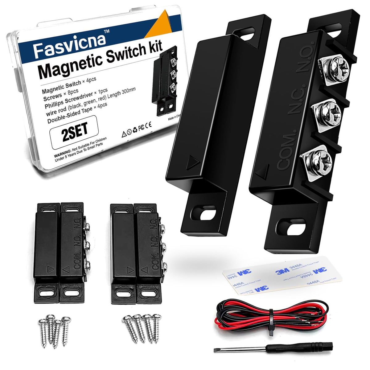 2 Pack Magnetic Reed Switch NC NO, Wired Door Window Contact Sensor, Black