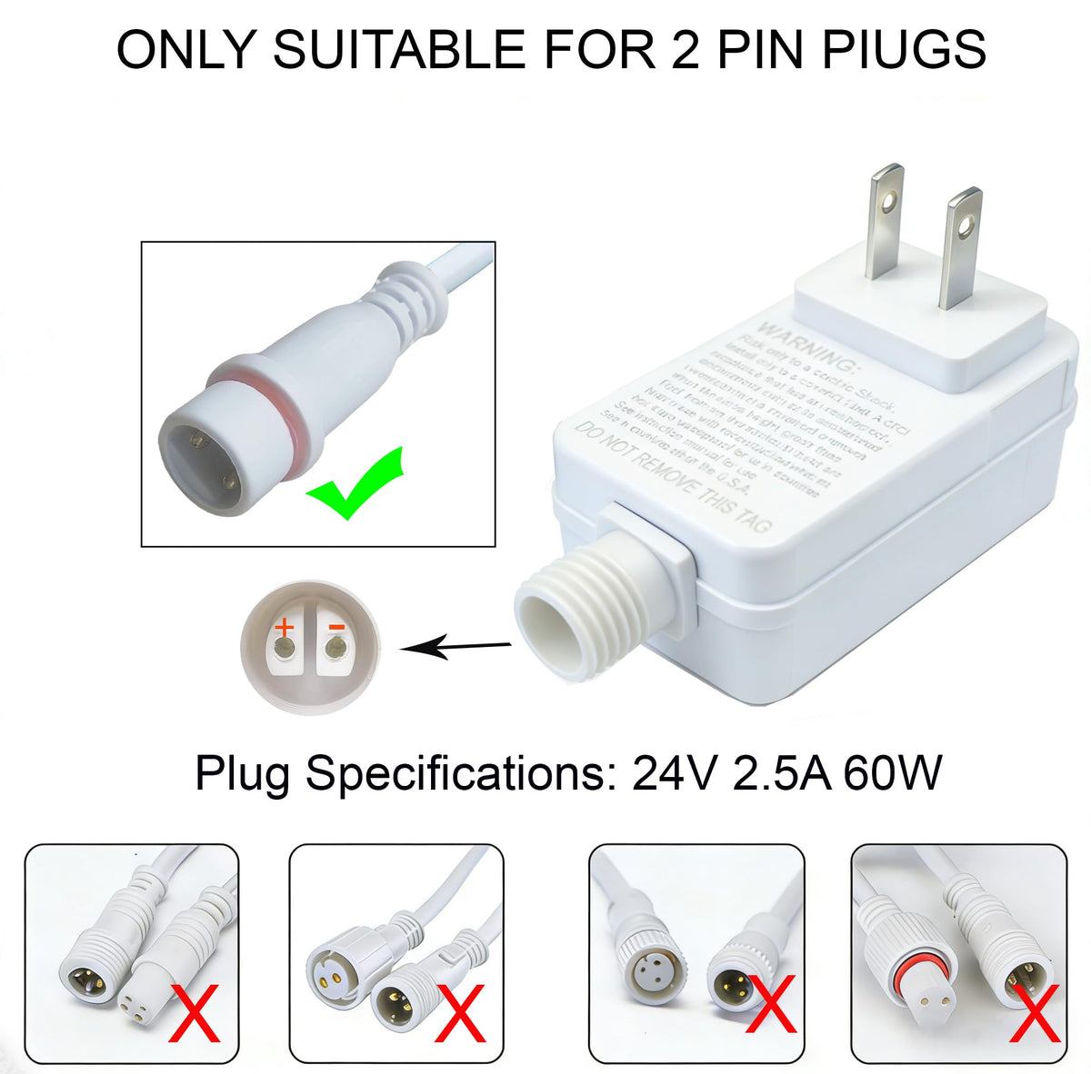 Daimi Açık Hava Ampulü İçin Sınıf 2 Güç Kaynağı, 24V 2.5A 60W Güç Adaptörü