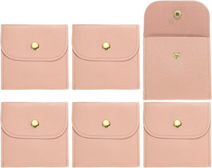 6 Pcs Mini Jewelry Pouch, 8 Inch PU Leather Small Jewelry Bags Soft Jewelry Package Gift Storage Bag Travel Jewelry Bag for Women Rings Necklace Bracelet, Pink