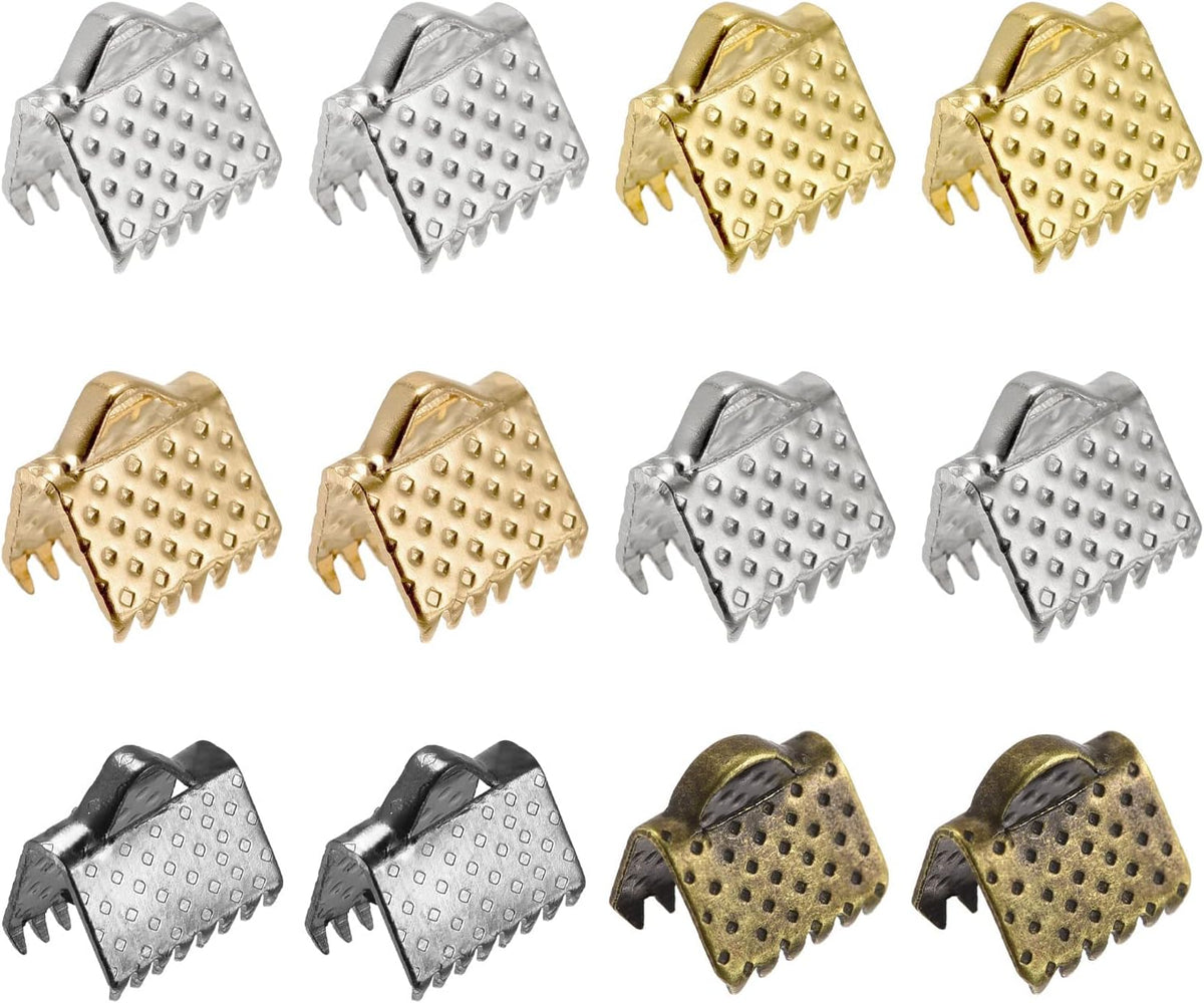 300Pcs Ribbon Crimp Clamp Ends, 8mm Bookmark Pinch Cord End Clasps for DIY Craft Making, 6 Assorted Colors