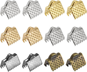 300Pcs Ribbon Crimp Clamp Ends, 8mm Bookmark Pinch Cord End Clasps for DIY Craft Making, 6 Assorted Colors