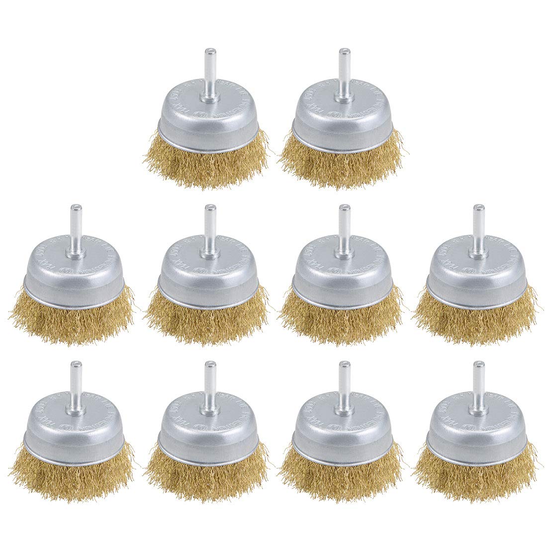 3-Inch Wire Cup Brush Brass Plated Crimped Steel with 1/4-inch Shank 10 Pcs