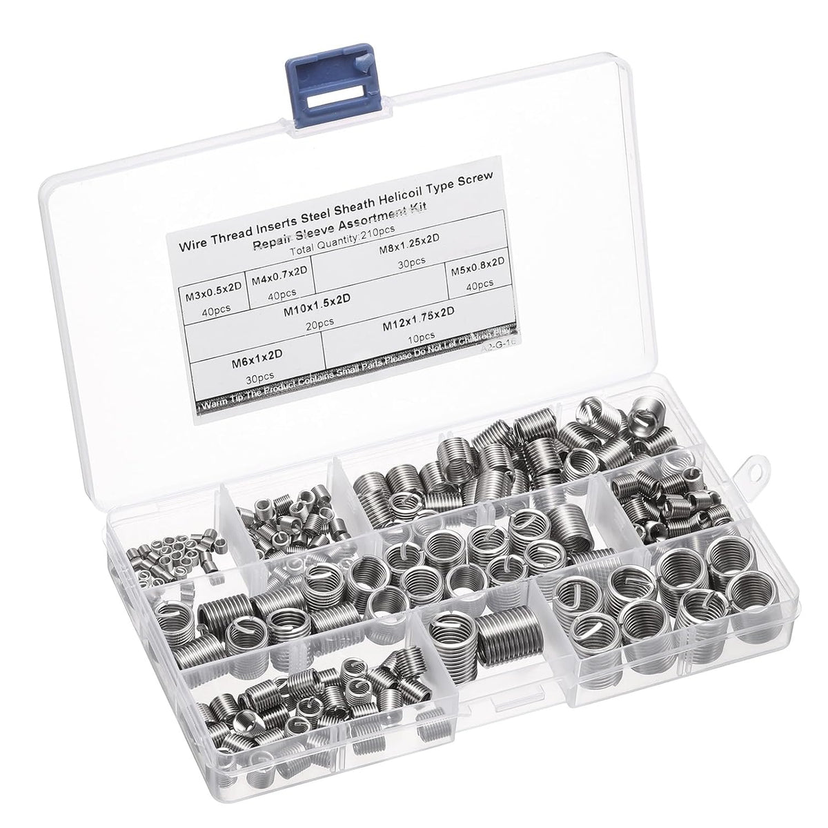 210pcs Wire Thread Insert Kit M3 M4 M5 M6 M8 M10 M12 (2D) Metric 304 Stainless Steel Helical Inserts Coiled Thread Repair Kit Wire Threaded Sleeve Sheath for Mechanical Equipment