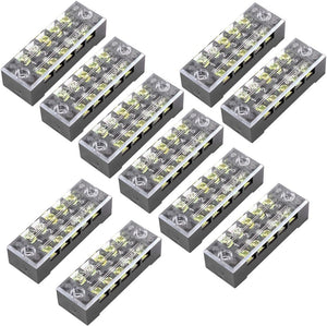10Pcs Dual Row 5 Positions Screw Terminal Block Strip 600V 15A W Cover