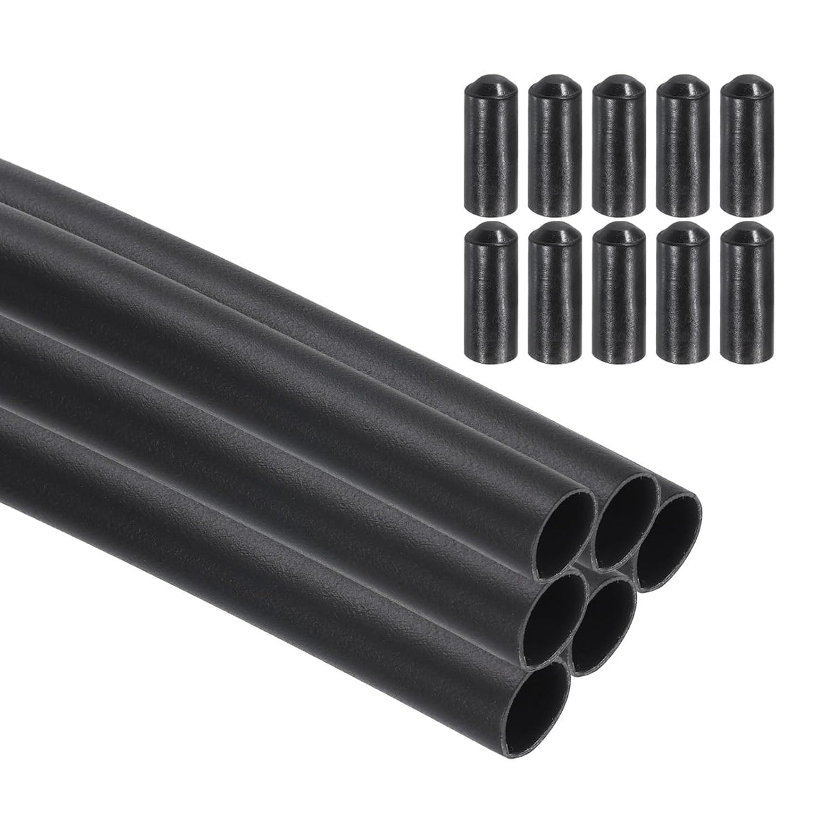 6Pcs 3.28 ft 4:1 Ratio Heat Shrink Tubing, 0.31" ID Wire Heat Shrink Tube with End Cap, Waterproof Tubing Adhesive Shrinkable Wire Wrap Tube for Cable Sealing, Black