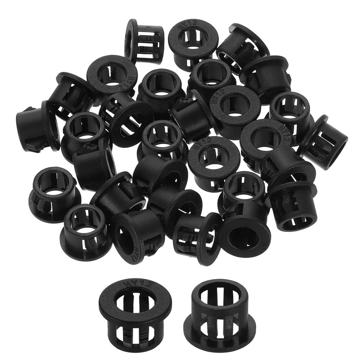 50Pcs Round Cable Snap Bushing Grommets, 15/32"(12mm) Black Snap in Cable Grommet Protector for Locking Tube Hose Wire Cord