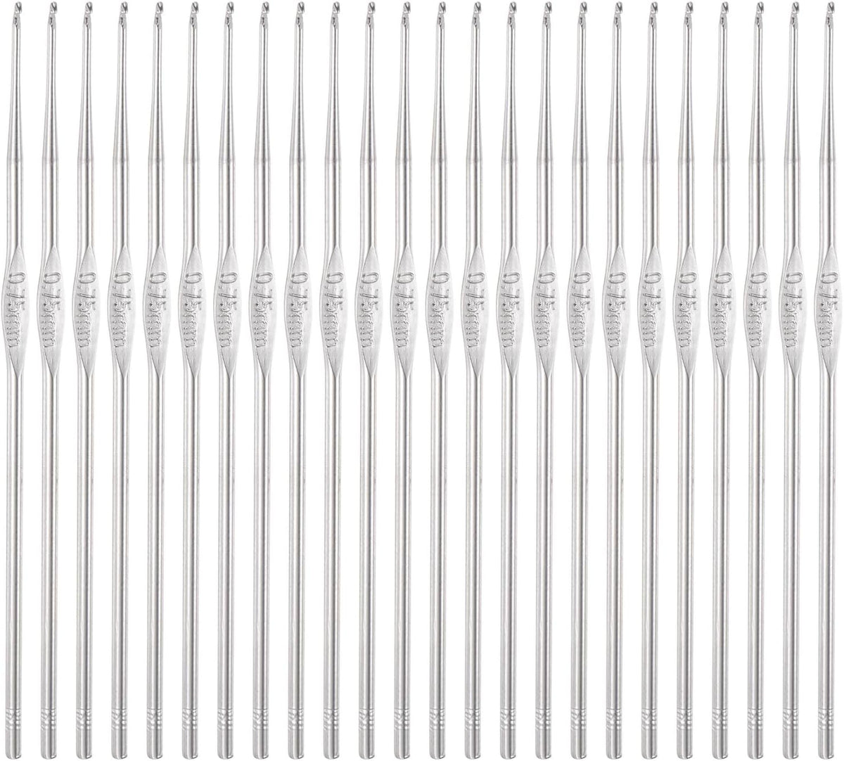 LinkMejor 24pcs Crochet Hooks 0.75mm Iron Knitting Needles Comfortable Smooth Crochet Needles for DIY Craft Yarn, Silver Tone