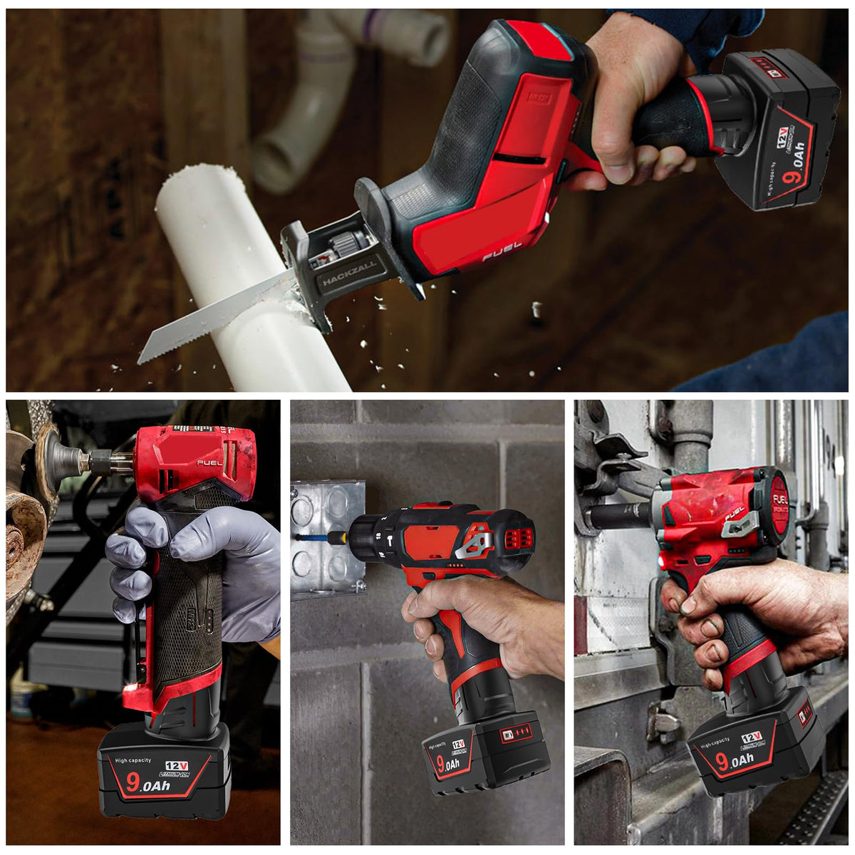 2 Pack 12V 9A Batterier Kompatibel med Milwaukee 12V Trådløse Værktøjer