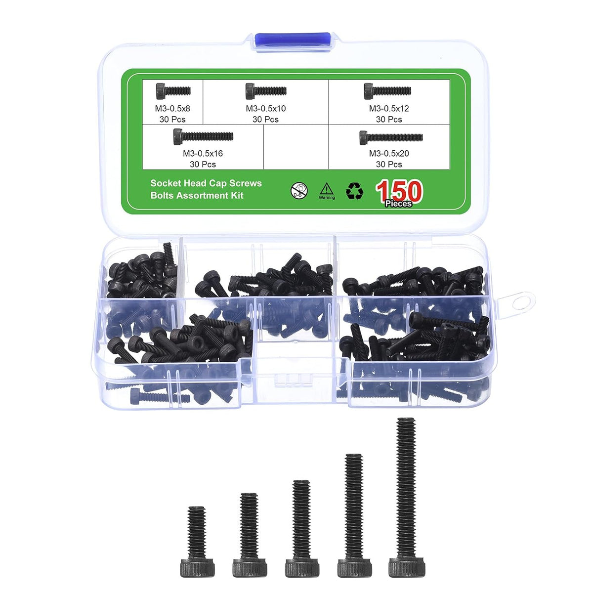 Hex Socket Bolt Kits (M3), Grade 12.9 Carbon Steel Hex Socket Drive Screws Kits, Black