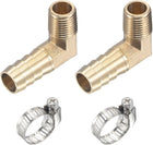 Brass Hose Barb Fitting Elbow 13mm x G1/4 Male Thread Right Angle Pipe Connector with Stainless Steel Hose Clamp, Pack of 2