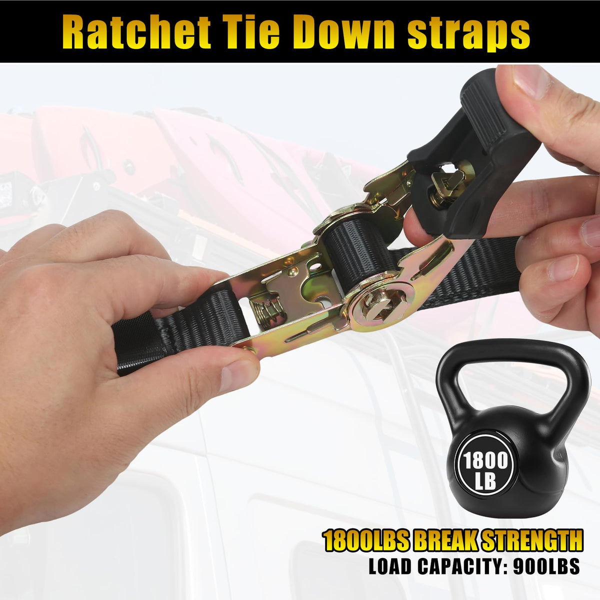 2 Pack Ratchet Straps Heavy Duty Tie-Downs Securing Straps, 1" x 5', Black