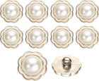 10Pcs 25mm Flower Resin Vintage Clothes Sewing Button Metal Coat Pearl Buttons Craft Accessories for Garment Coat Decoration Crafts DIY Project, White