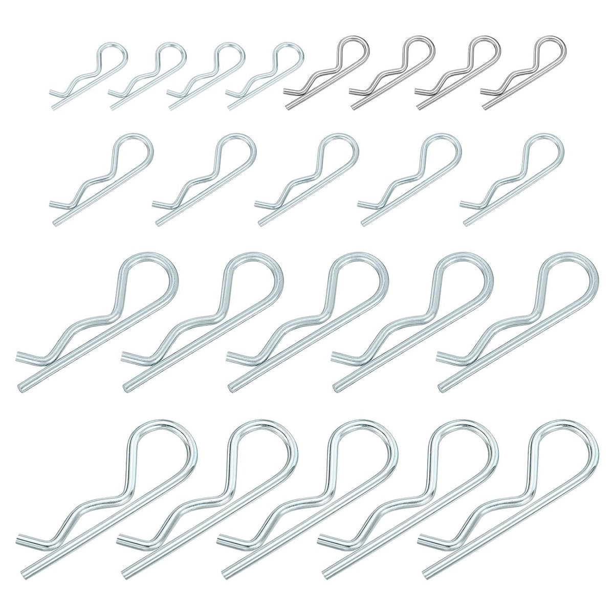 25Pcs 5 Size Cotter Pins Assortment Kit, Hitch Pins Retaining Pin R Clip Hairpin Carbon Steel Silver